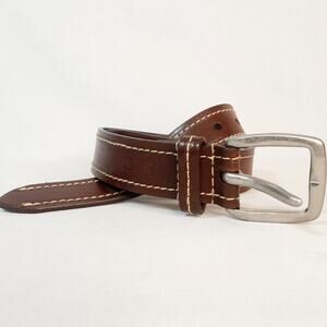 Levi's Genuine Leather Belt Youth Large Waist Mocha Brown Cream Contrast Stitch
